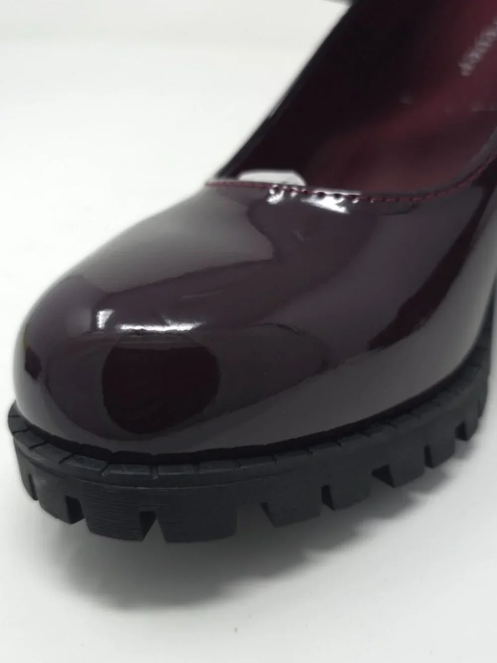 Burgundy Patent Faux Leather Mary Jane Platform Chunky Heel Lug Sole Trendy
